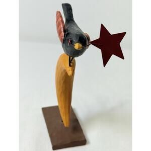 Resin/ Wooden Carved Folk Art Bird Carrying A Star Over The Moon- Read